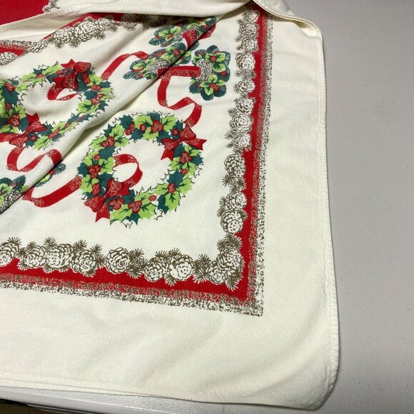 Vintage Christmas Tablecloth With Candles & Wreaths 56" x 48" Holiday Decor - Picture 8 of 13